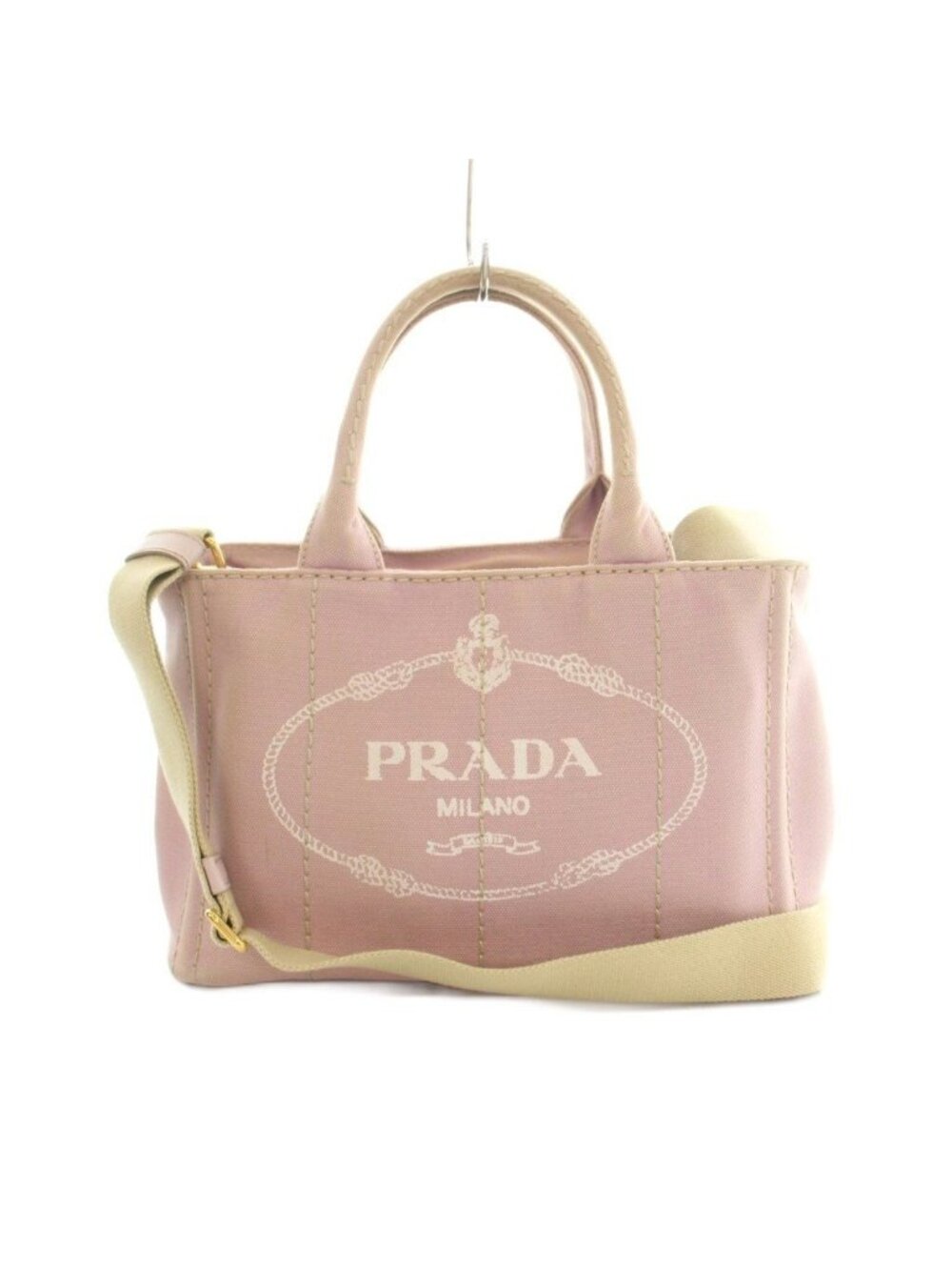 Prada Canapa 2-Way Tote Shoulder Bag Canvas Logo Print Pink
